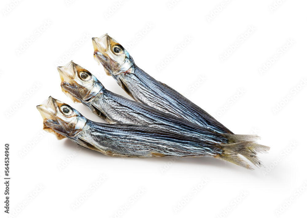 A umewashi (Japanese sardine) placed on a white background. A umewashi (Japanese sardine) placed on a white background.