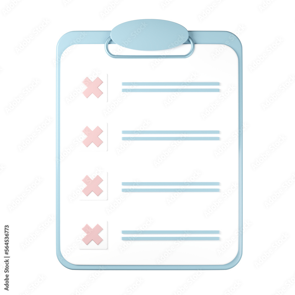 Failed exam icon. ed render concept with filled checklist or questionnaire. Paper on blue clipboard with red marks. Business notepad with document Failed exam icon. ed render concept with filled checklist or questionnaire. Paper on blue clipboard with red marks. Business notepad with document