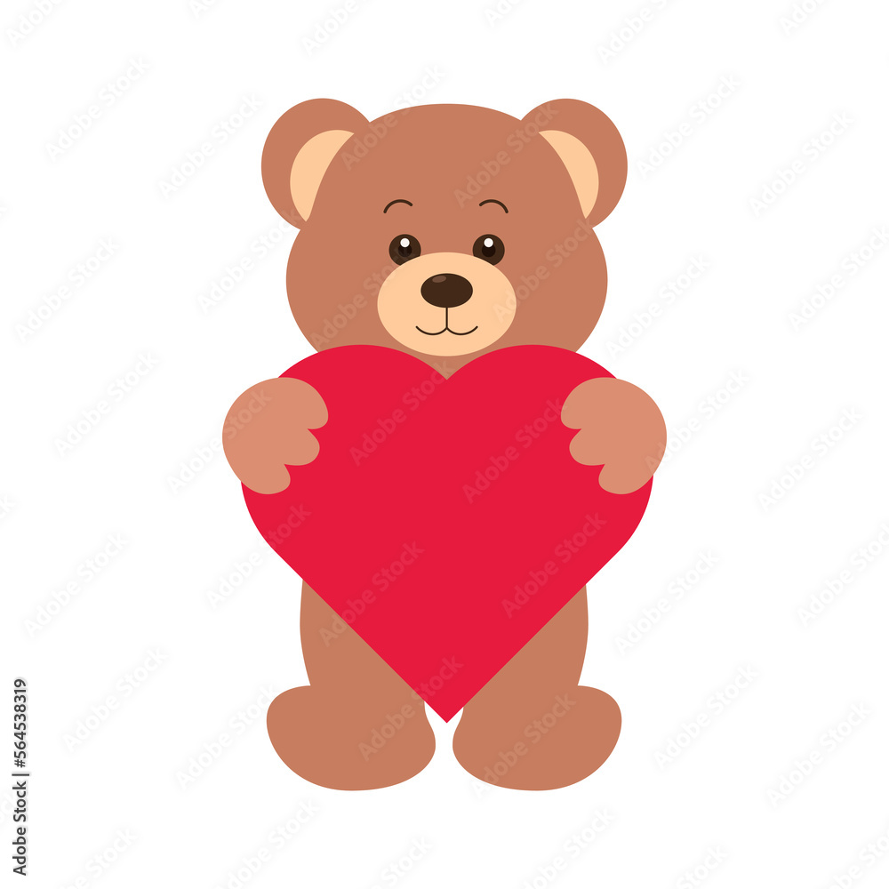 Cute brown teddy bear holding red heart. Vector illustration Cute brown teddy bear holding red heart. Vector illustration