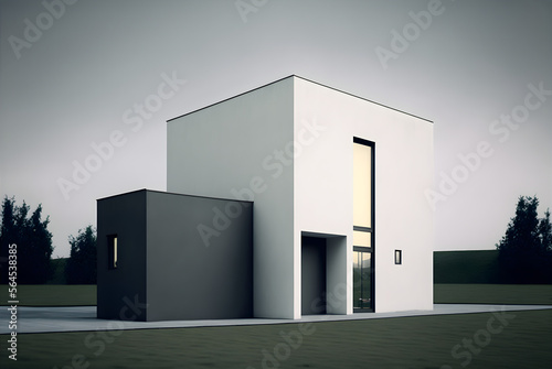 Modern white house exterior minimalist style - generative ai