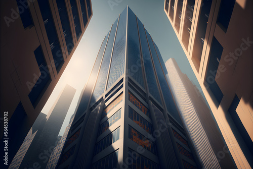 Skyscraper illustration from city street view generative ai