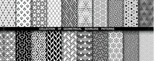 Geometric set of seamless black and white patterns. Simpless vector graphics