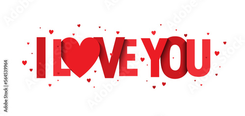 I LOVE YOU red vector typography banner with hearts
