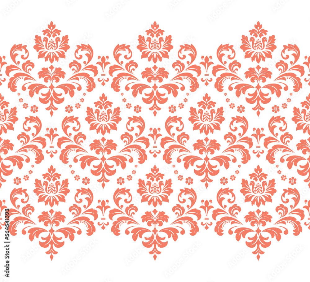 Wallpaper in the style of Baroque. Seamless vector background. White and pink floral ornament. Graphic pattern for fabric, wallpaper, packaging. Ornate Damask flower ornament Wallpaper in the style of Baroque. Seamless vector background. White and pink floral ornament. Graphic pattern for fabric, wallpaper, packaging. Ornate Damask flower ornament