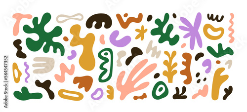 Modern abstract shapes set. Trendy creative fluid design elements bundle. Organic doodle decorations, decorative forms in contemporary style. Flat vector illustrations isolated on white background