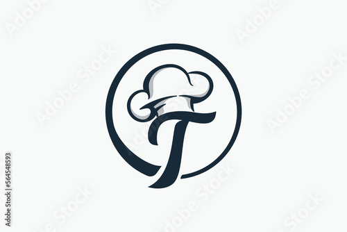 chef logo with a combination of letter t and chef hat for any business especially for restaurant, cafe, catering, etc.