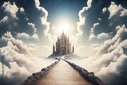 illustration of way to heaven kingdom among the clouds Generative Ai photo