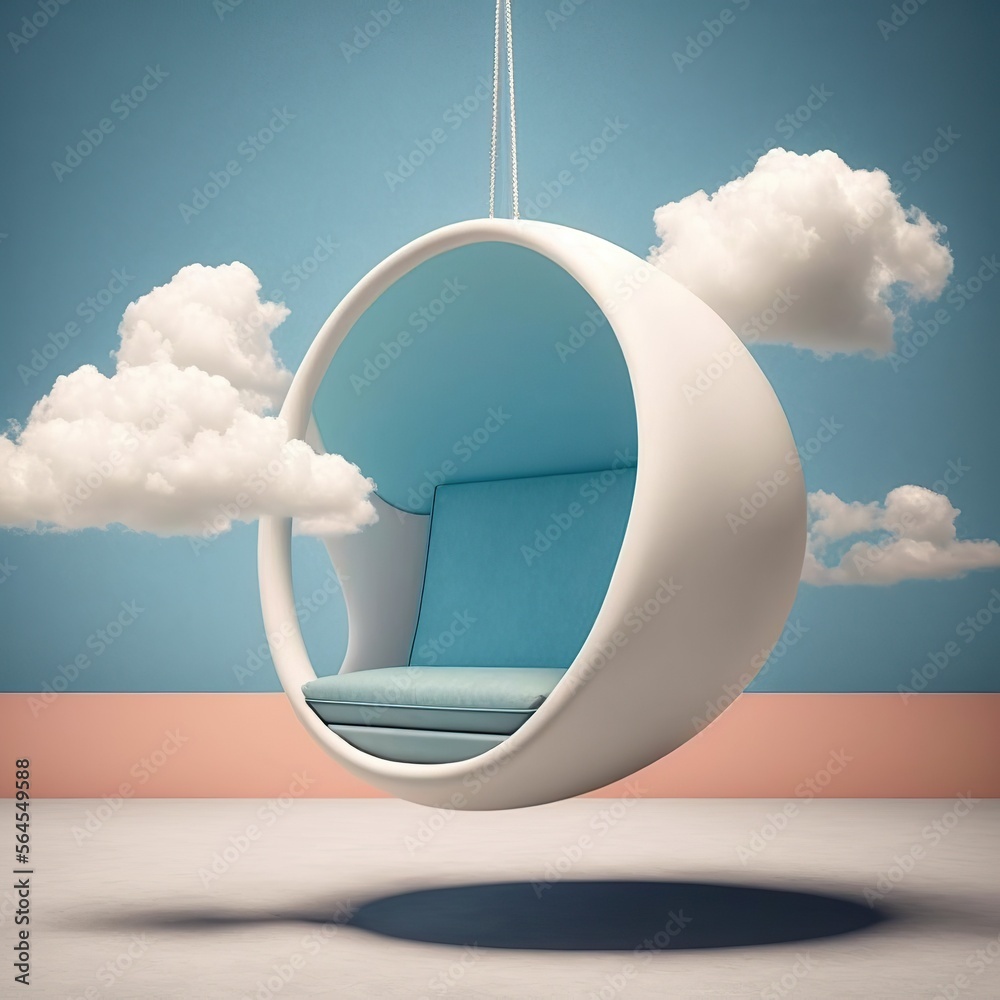 Minimal floating swing chair created by generative AI - obrazy, fototapety, plakaty 