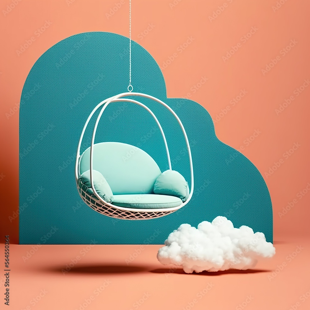 Minimal floating swing chair created by generative AI - obrazy, fototapety, plakaty 