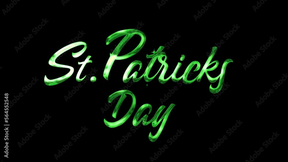 Happy St. Patricks Day handwritted Animated text in green color. Perfect for St. Patricks Day celebrations or greeting cards. Celebration of Irish culture concept digitally