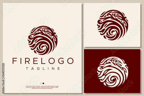 Retro line circle fire flame logo design