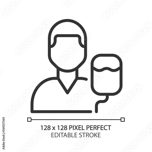 Intensive care pixel perfect linear icon. Emergency. Blood transfusion. Urgent help. Paramedic service. Health care. Thin line illustration. Contour symbol. Vector outline drawing. Editable stroke