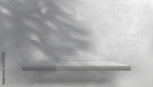 Wall Gray Cement texture background with light and shadow of leaves,Backdrop 3d Display Studio room,Grey Concrete floor with cracked surface pattern and shadow leaves reflect on empty wall Room