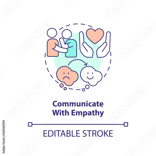 Communicate with empathy concept icon. Family relations. Resolve conflicts with teen abstract idea thin line illustration. Isolated outline drawing. Editable stroke. Arial, Myriad Pro-Bold fonts used