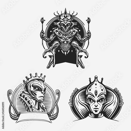 Alien King Character Vector in Black White