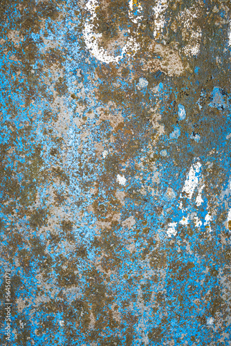 Rusty blue painted metal grunge background and wallpaper texture