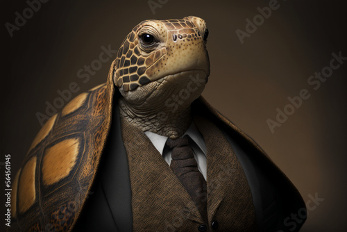 Portrait of a Tortoise dressed in a formal business suit, Generative AI photo