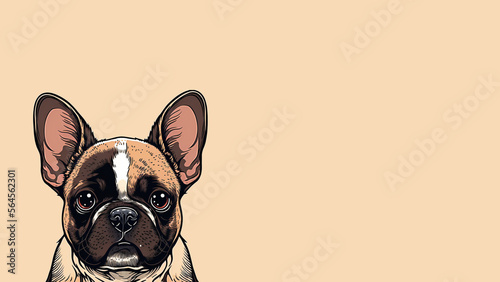 french bulldog mastiff, cartoon style, isolated on orange background, space for text, wallpaper, banner, header, generative ai photo