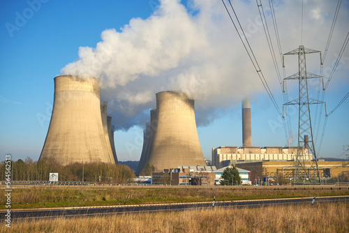 Steam rising from cooling towers at Ratcliffe on Soar coal fired power station, Nottinghamshire, UK photo