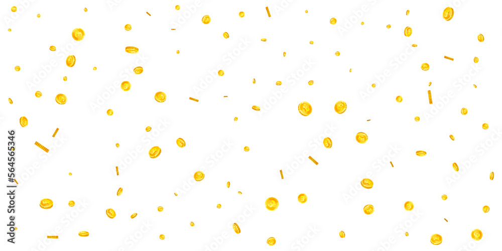 British pound coins falling. Scattered gold GBP British pound coins falling. Scattered gold GBP