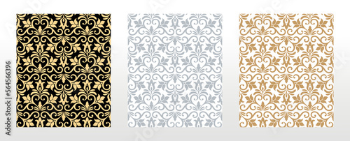 Wallpapers in the style of Baroque. Seamless vector backgrounds. Set of colored floral ornaments. Graphic patterns for fabric, wallpaper, packaging. Ornate Damask flower ornaments