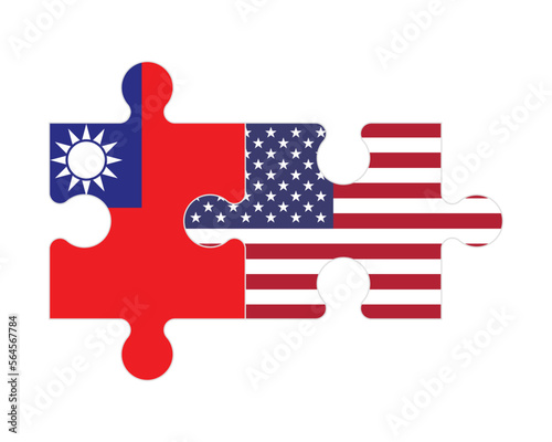 Puzzle of flags of Taiwan and US, vector