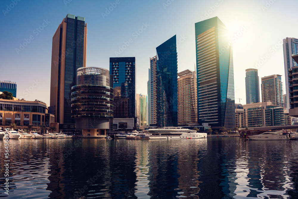 Dubai city downtown, modern architecture with skyscrapers