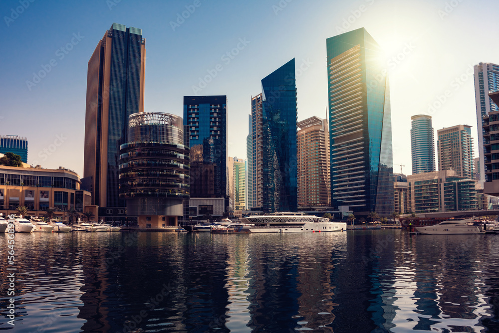 Dubai city downtown, modern architecture with skyscrapers Dubai city downtown, modern architecture with skyscrapers