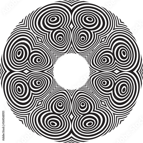 Abstract rotated black and white lines.vortex form. Geometric art. Design element. Digital image with a psychedelic stripes.Design element for prints, web, template