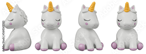 Cartoon Unicorn different angles transparent background high quality details - 3d rendering