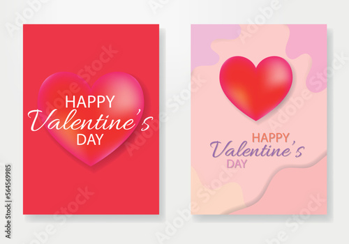 Valentine's day posters set. Vector illustration. 3d red, white and pink hearts with place for text. Cute love sale banners, vouchers or greeting cards