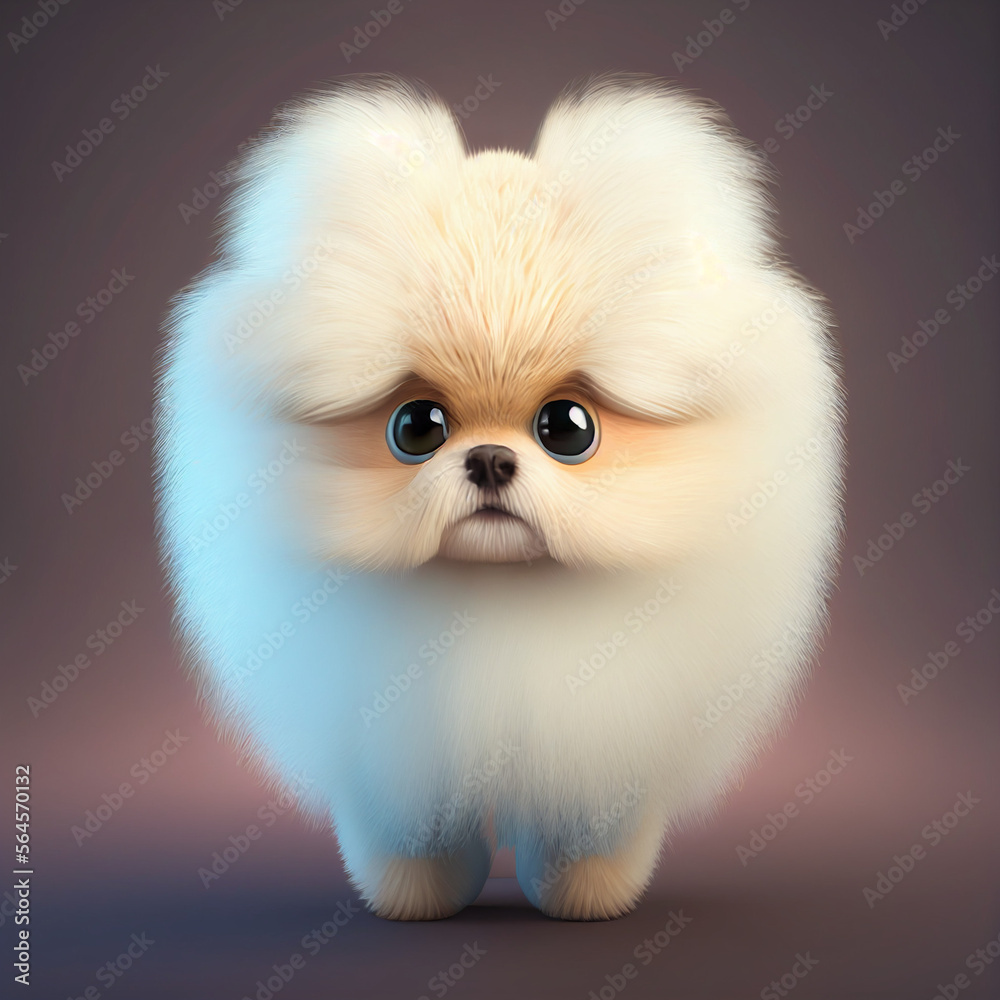 Fluffy cute caricature puppy dog, generative ai Fluffy cute caricature puppy dog, generative ai