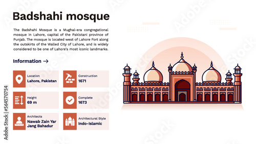 The Heritage of Badshahi Mosque Monumental Design Vector Illustration photo