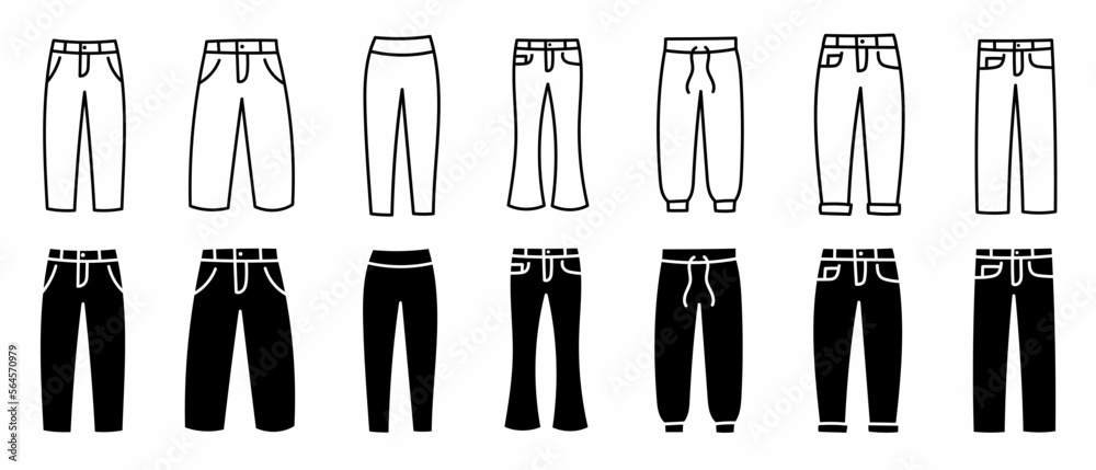 Pants icons. Men's jeans or pants sign icons. Clothing symbol. Vector  illustration 15601888 Vector Art at Vecteezy