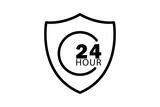 Full protection icon illustration. shield icon with 24 hour. icon related to security. Line icon style. Simple vector design editable