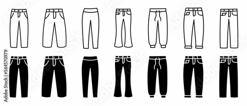 pants icon. Pants black and white icon set. Stock vector illustration. photo
