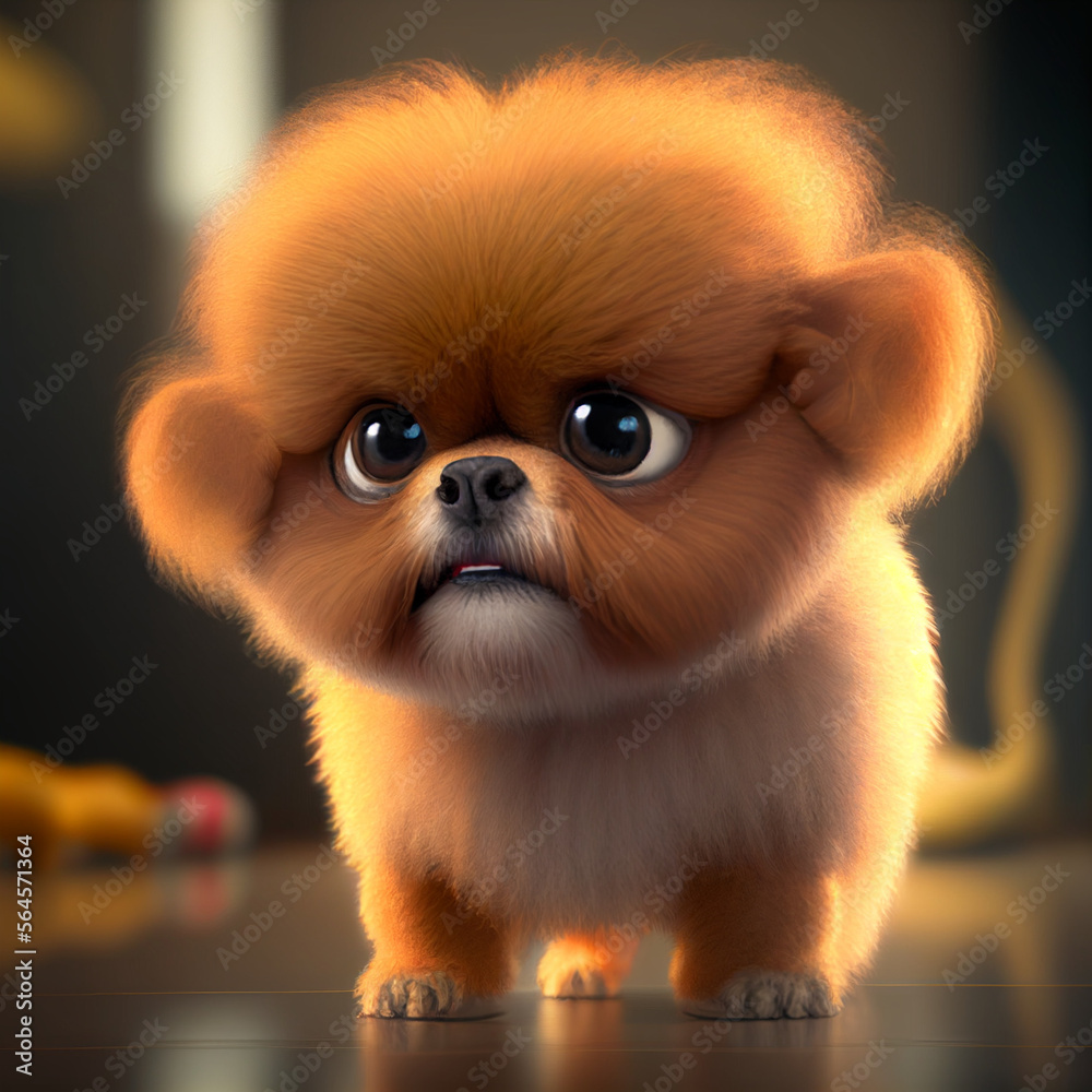 Obraz premium Fluffy cute caricature puppy dog, generative ai 