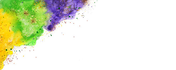 Watercolor background for Mardi Gras party. Celebration greeting card.