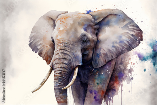 Portrait of a Watercolor Elephant Painting, Generative AI