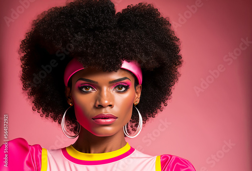 1980s vintage fashion portrait. Black woman with retro 80's style. Generative ai