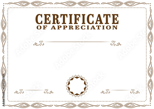A4 size vintage style certificate vector design with hand drawn flourish swirl frame. Vintage diploma border frame template illustration to use in invitation, card, calligraphy, retro design projects.