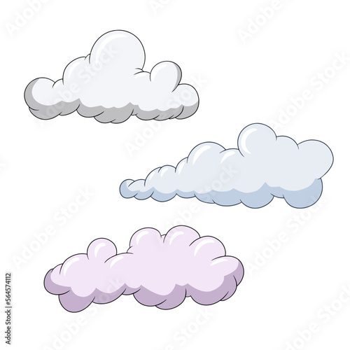 Set of Light colored cumulus cloud in cartoon style, large clouds in the sky, vector