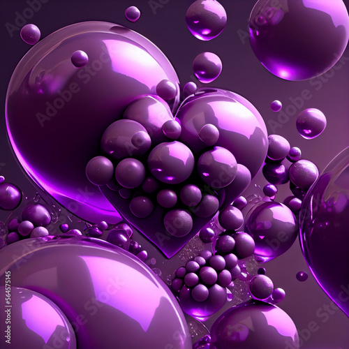 Balls, bubbles and hearts colourful purple background, Valentine's Day 