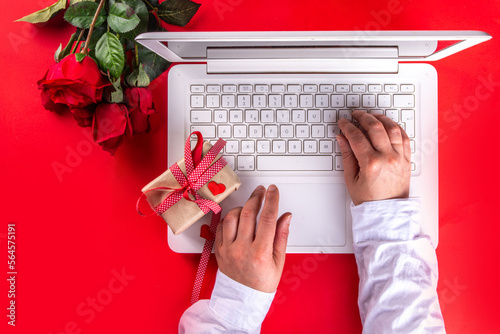  Valentine day background with white laptop