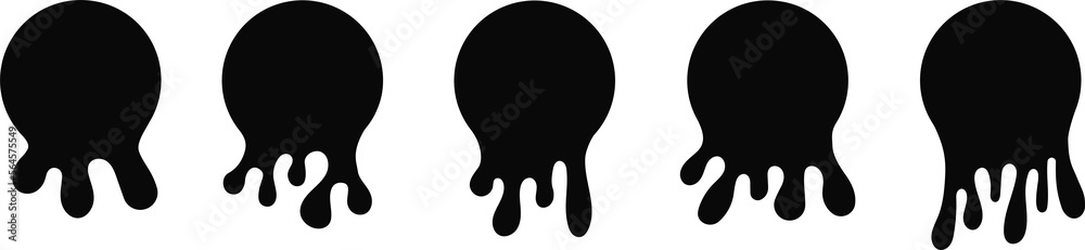 Dripping paint icon set. Current liquid. Paint flows. Melted circle logo. Current paint, stains. Current inks. Illustration Dripping paint icon set. Current liquid. Paint flows. Melted circle logo. Current paint, stains. Current inks. Illustration