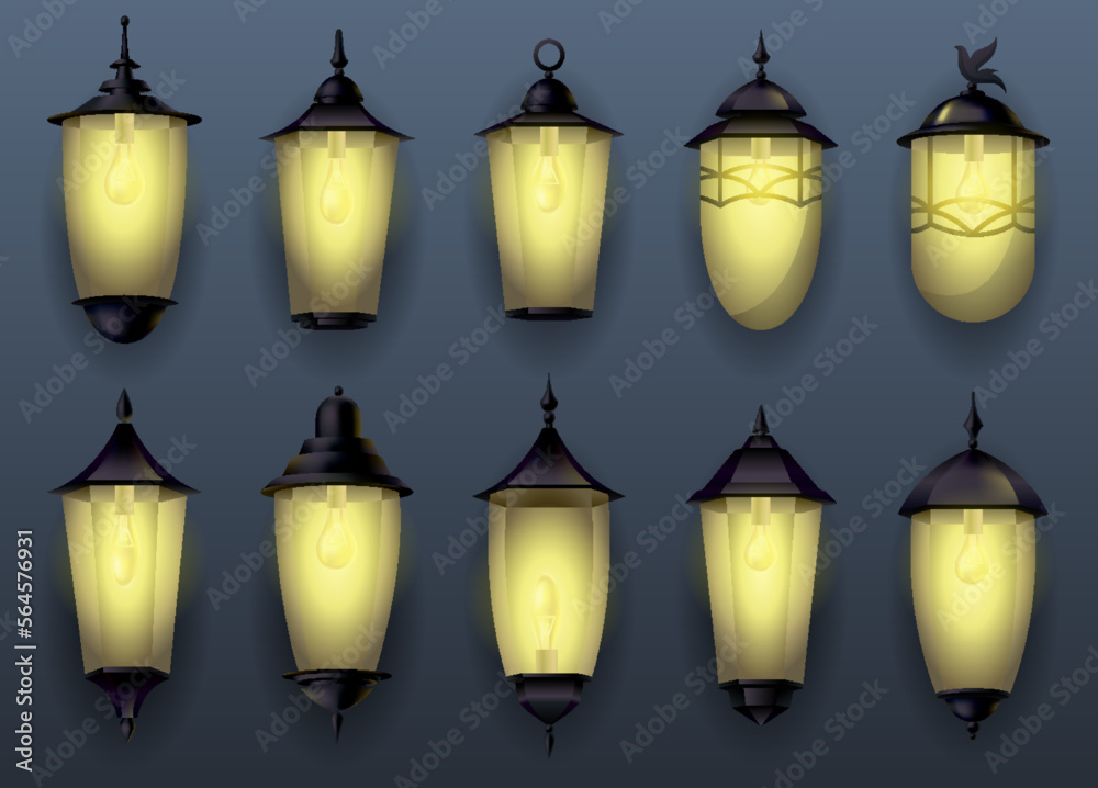 Garden lamps. Classic street lamp. Outdoor lighting of city. Vintage