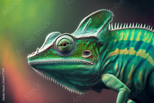 Chameleon in green color close up. Generative ai.