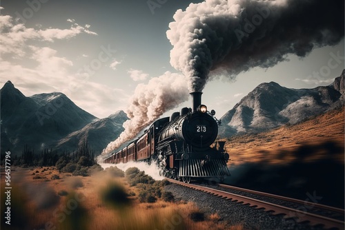 Steam train in the mountains photo