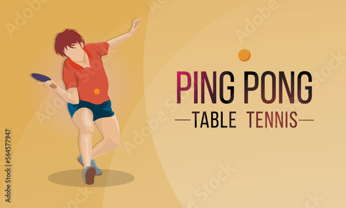 A young player is playing table tennis. Abstract background. Ping Pong.