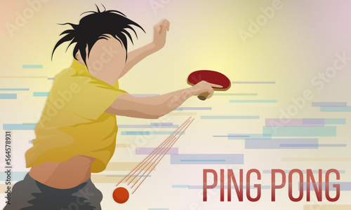 An athlete with a racket and a ball plays ping pong. Abstract background. Table tennis.